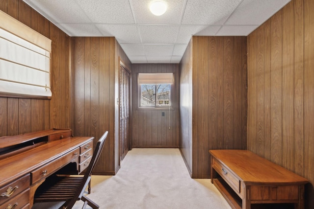 305 Myers Ter, Carthage, TN 37030 - office area featuring light carpet, wood walls, and a paneled ceiling