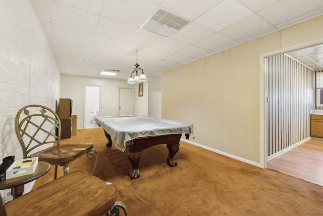 305 Myers Ter, Carthage, TN 37030 - playroom featuring light colored carpet, a drop ceiling, and billiards table