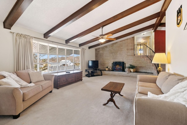 305 Myers Ter, Carthage, TN 37030 - carpeted living room featuring ceiling fan and stairs