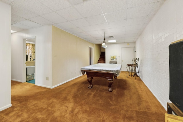 305 Myers Ter, Carthage, TN 37030 - recreation room featuring carpet floors, pool table, and a paneled ceiling