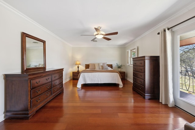 305 Myers Ter, Carthage, TN 37030 - bedroom with dark wood finished floors, crown molding, access to exterior, and ceiling fan
