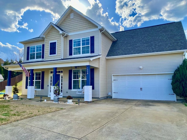 1808 Luke Ct, Columbia, TN 38401 - view of front of house with a porch, concrete driveway, an attached garage, and roof with shingles