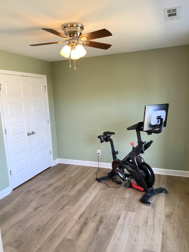 1808 Luke Ct, Columbia, TN 38401 - exercise area with wood finished floors and ceiling fan