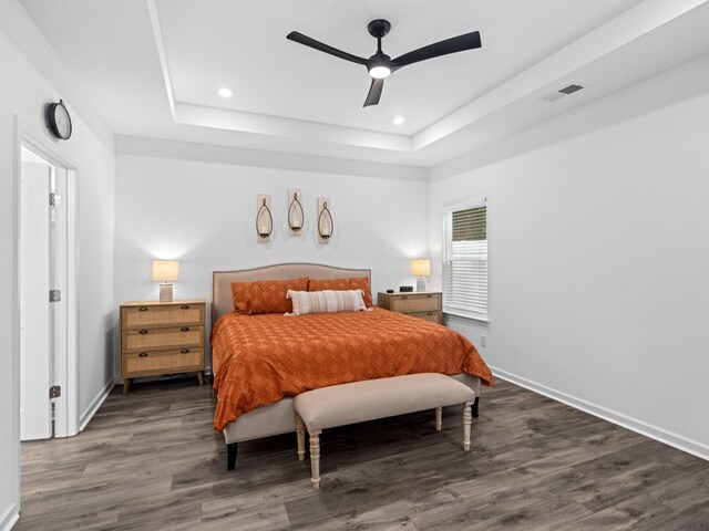 345 Winston Way, Gallatin, TN 37066 - bedroom featuring a raised ceiling, wood finished floors, recessed lighting, and a ceiling fan
