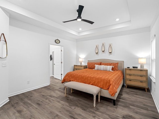 345 Winston Way, Gallatin, TN 37066 - bedroom featuring wood finished floors, a raised ceiling, recessed lighting, and ceiling fan