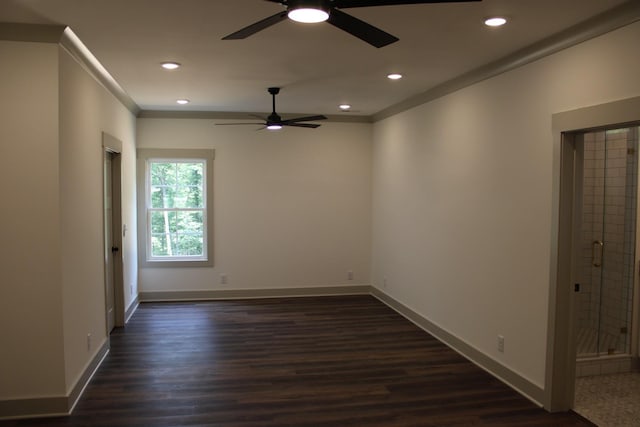 791 Hasty Ln, Estill Springs, TN 37330 - empty room with ceiling fan, dark wood finished floors, and recessed lighting