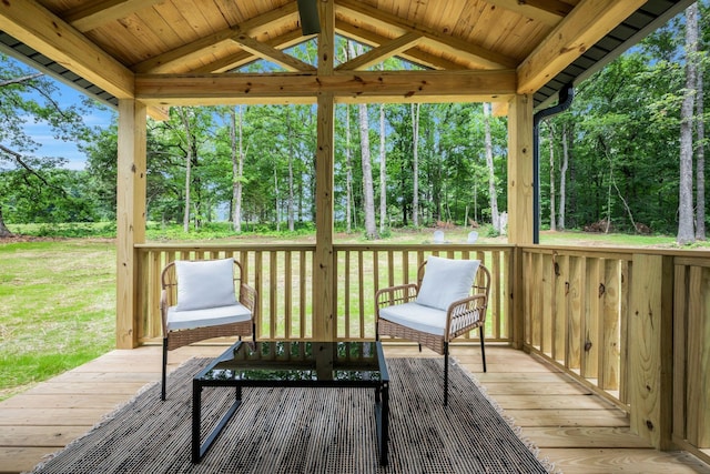 704 Pond Rd, Dickson, TN 37055 - wooden deck with view of wooded area and a lawn