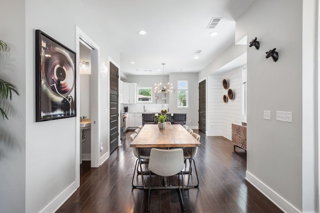2410 Meharry Blvd Unit 3, Nashville, TN 37208 - dining room featuring a chandelier, dark wood-style floors, and recessed lighting