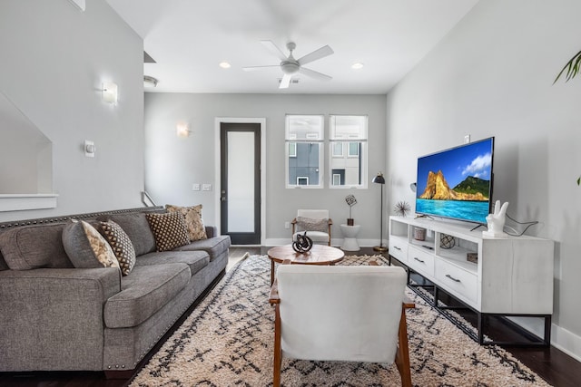 2410 Meharry Blvd Unit 3, Nashville, TN 37208 - living area with a ceiling fan, dark wood-style floors, and recessed lighting