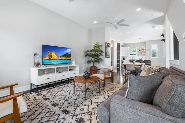 2410 Meharry Blvd Unit 3, Nashville, TN 37208 - living room with ceiling fan, wood finished floors, a chandelier, and recessed lighting