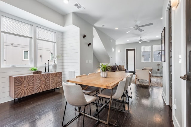 2410 Meharry Blvd Unit 3, Nashville, TN 37208 - dining room with healthy amount of natural light, dark wood-style flooring, a ceiling fan, and recessed lighting