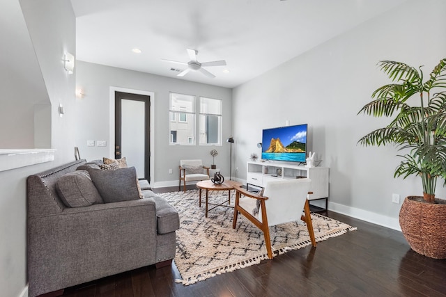 2410 Meharry Blvd Unit 3, Nashville, TN 37208 - living room with dark wood-type flooring, ceiling fan, and recessed lighting
