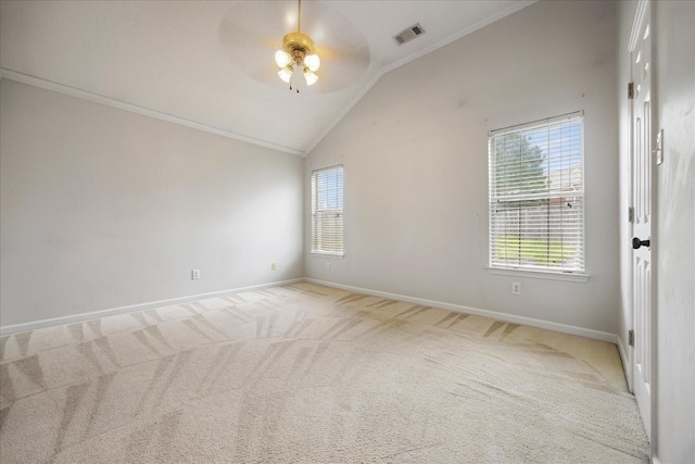 1117 Cross Wood Ln, Cordova, TN 38018 - unfurnished room with plenty of natural light, crown molding, carpet flooring, a ceiling fan, and vaulted ceiling
