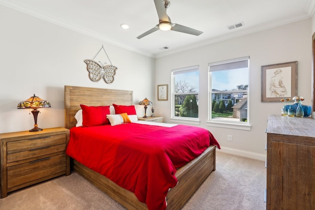 6004 Lookaway Cir, Franklin, TN 37067 - carpeted bedroom with crown molding, a ceiling fan, and recessed lighting