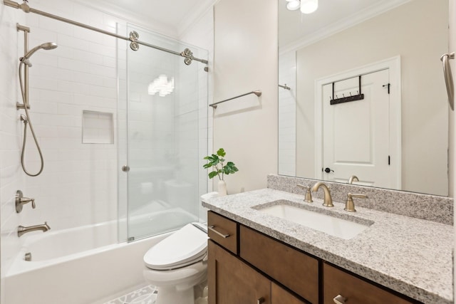 6004 Lookaway Cir, Franklin, TN 37067 - full bath featuring crown molding, vanity, and bath / shower combo with glass door