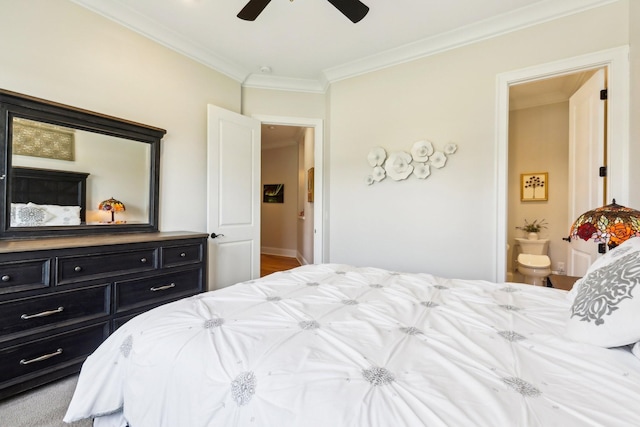 6004 Lookaway Cir, Franklin, TN 37067 - bedroom featuring ornamental molding, ensuite bath, and a ceiling fan