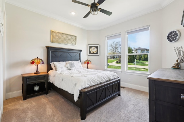 6004 Lookaway Cir, Franklin, TN 37067 - bedroom featuring light carpet, crown molding, ceiling fan, and recessed lighting