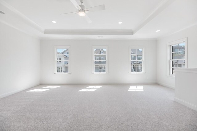 7018 Southvale Blvd, Franklin, TN 37064 - carpeted spare room featuring a tray ceiling, a ceiling fan, crown molding, and recessed lighting