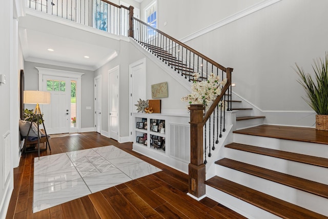 541 Lakeview Cir, Mount Juliet, TN 37122 - entryway with stairs, hardwood / wood-style flooring, and a towering ceiling
