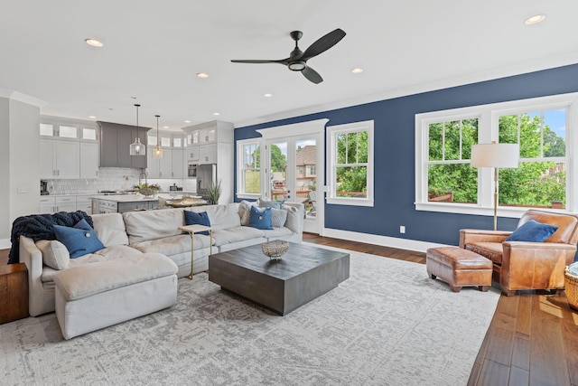 541 Lakeview Cir, Mount Juliet, TN 37122 - living room featuring plenty of natural light, ceiling fan, wood finished floors, recessed lighting, and french doors