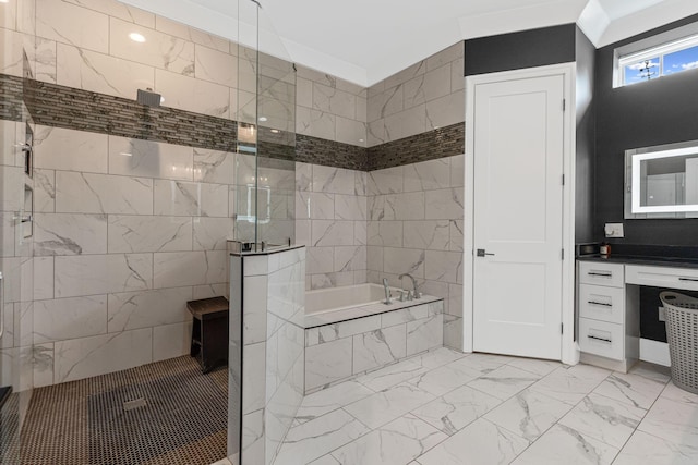 541 Lakeview Cir, Mount Juliet, TN 37122 - full bath featuring marble finish floors, a bath, and a tile shower