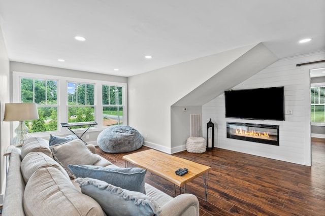 541 Lakeview Cir, Mount Juliet, TN 37122 - living area with wood finished floors, recessed lighting, a large fireplace, and healthy amount of natural light