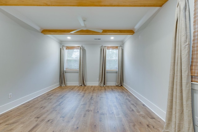 2110 Lequire Ln, Spring Hill, TN 37174 - spare room with ceiling fan, beamed ceiling, light wood-type flooring, and ornamental molding