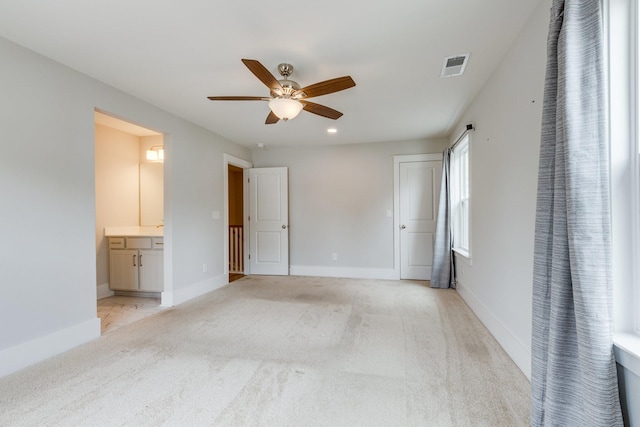 2110 Lequire Ln, Spring Hill, TN 37174 - unfurnished bedroom with light colored carpet, recessed lighting, connected bathroom, and a ceiling fan