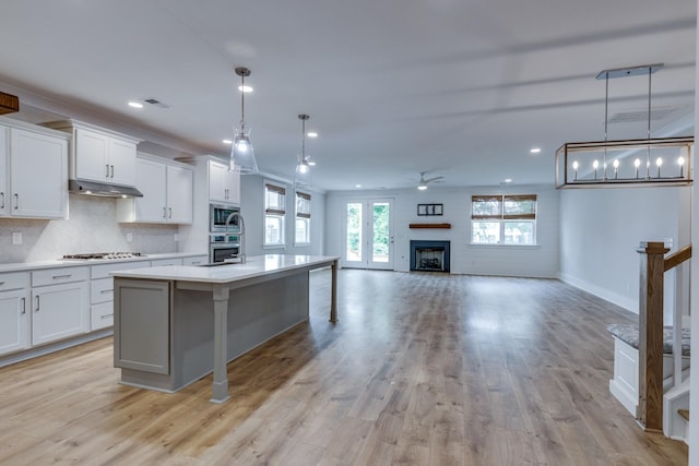 2110 Lequire Ln, Spring Hill, TN 37174 - kitchen with appliances with stainless steel finishes, under cabinet range hood, light countertops, white cabinetry, and recessed lighting