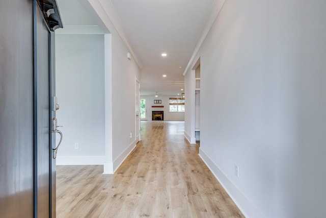 2110 Lequire Ln, Spring Hill, TN 37174 - hall with light wood finished floors, recessed lighting, and crown molding