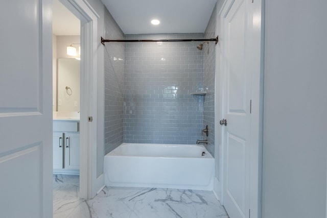 2110 Lequire Ln, Spring Hill, TN 37174 - bathroom featuring bathtub / shower combination, marble finish flooring, and vanity