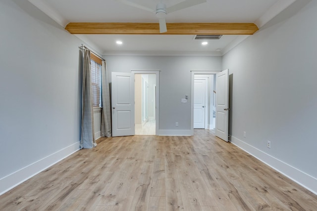 2110 Lequire Ln, Spring Hill, TN 37174 - spare room featuring beamed ceiling, light wood-type flooring, recessed lighting, and ornamental molding