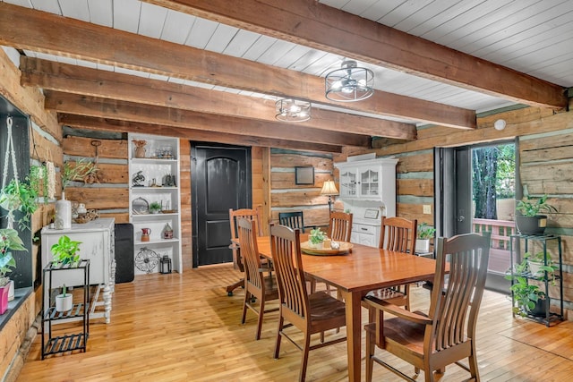 3316 Burr Rd, Springfield, TN 37172 - dining space featuring wooden walls, hardwood / wood-style flooring, and a wooden ceiling with exposed beams
