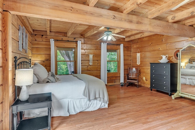 3316 Burr Rd, Springfield, TN 37172 - bedroom with a wooden ceiling with exposed beams, wood finished floors, and wooden walls