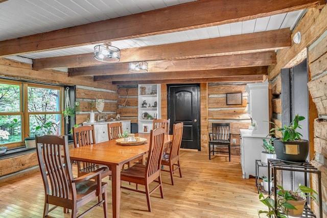 3316 Burr Rd, Springfield, TN 37172 - dining area with light wood finished floors, wooden walls, and a wood ceiling with exposed beams