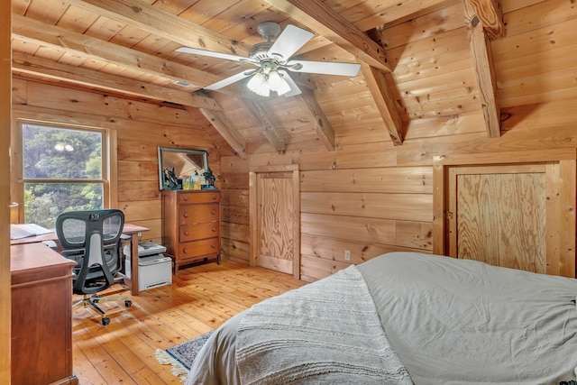 3316 Burr Rd, Springfield, TN 37172 - bedroom with wood ceiling, wood walls, light wood finished floors, and a desk