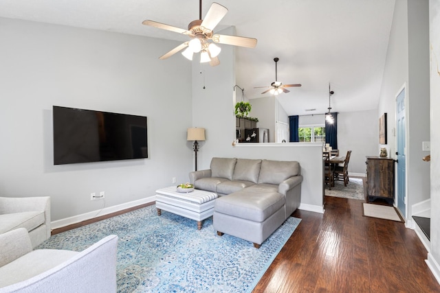 525 Scotts Creek Trl, Hermitage, TN 37076 - living area with wood finished floors, ceiling fan, and lofted ceiling