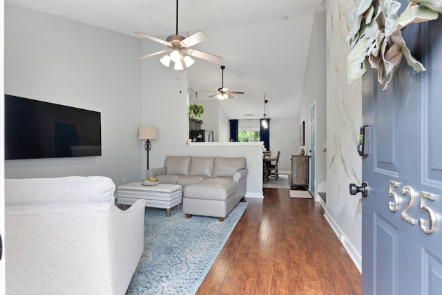 525 Scotts Creek Trl, Hermitage, TN 37076 - living room with a ceiling fan, wood finished floors, and high vaulted ceiling