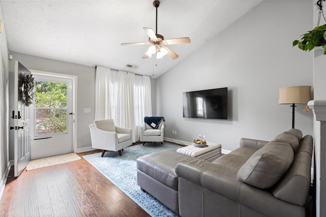 525 Scotts Creek Trl, Hermitage, TN 37076 - living room featuring ceiling fan, vaulted ceiling, and wood finished floors