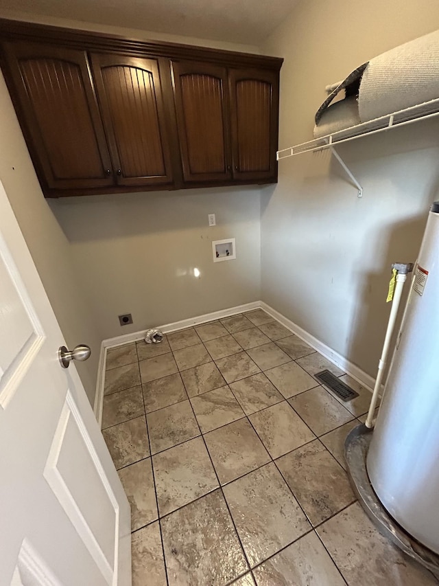 1911 Days Rd, Lafayette, TN 37083 - laundry area featuring hookup for a washing machine, gas water heater, cabinet space, and hookup for an electric dryer