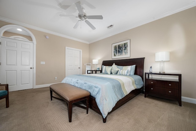 1926 Scarlett Dr, Murfreesboro, TN 37130 - bedroom with light colored carpet, ornamental molding, and a ceiling fan