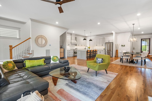 1931 Warfield Dr, Nashville, TN 37215 - living room with recessed lighting, stairway, ceiling fan, and light wood-style flooring