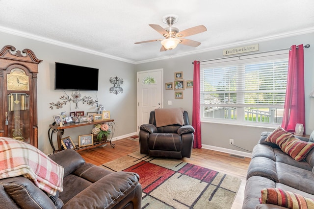 106 Hogin Rd, Dickson, TN 37055 - living area with ornamental molding, ceiling fan, and wood finished floors