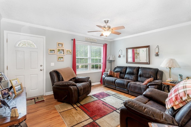 106 Hogin Rd, Dickson, TN 37055 - living room with a ceiling fan, ornamental molding, and light wood-style floors
