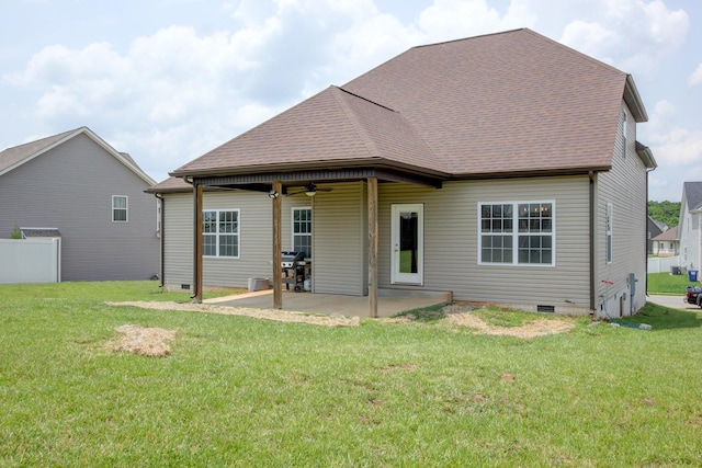 1331 Juniper Pass, Clarksville, TN 37043 - back of house featuring ceiling fan, a lawn, a patio area, and roof with shingles