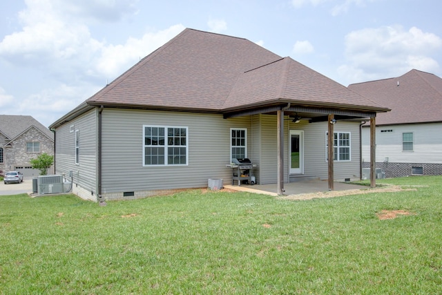 1331 Juniper Pass, Clarksville, TN 37043 - rear view of house featuring crawl space, ceiling fan, a patio area, a lawn, and a shingled roof