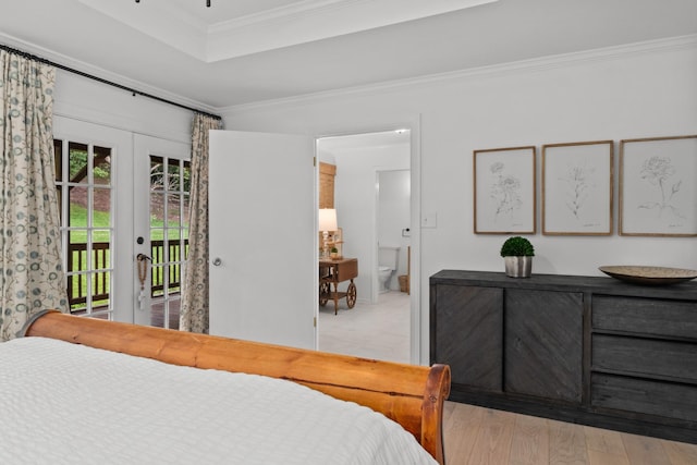 5191 Still House Hollow Rd, Franklin, TN 37064 - bedroom featuring access to exterior, french doors, a tray ceiling, crown molding, and ensuite bathroom