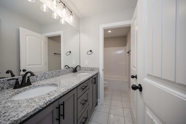 135 Bruce Meadows Dr, Beechgrove, TN 37018 - bathroom with double vanity, marble finish flooring, and bathtub / shower combination