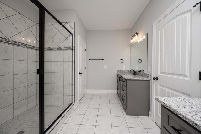 135 Bruce Meadows Dr, Beechgrove, TN 37018 - bathroom featuring vanity, a shower stall, and marble look tile flooring