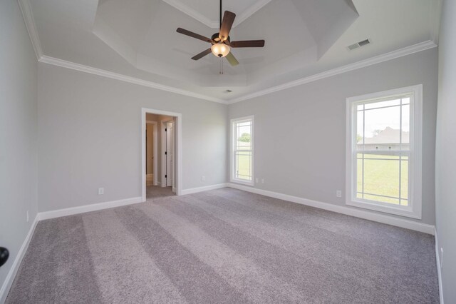 135 Bruce Meadows Dr, Beechgrove, TN 37018 - empty room with a raised ceiling, ceiling fan, ornamental molding, and carpet flooring